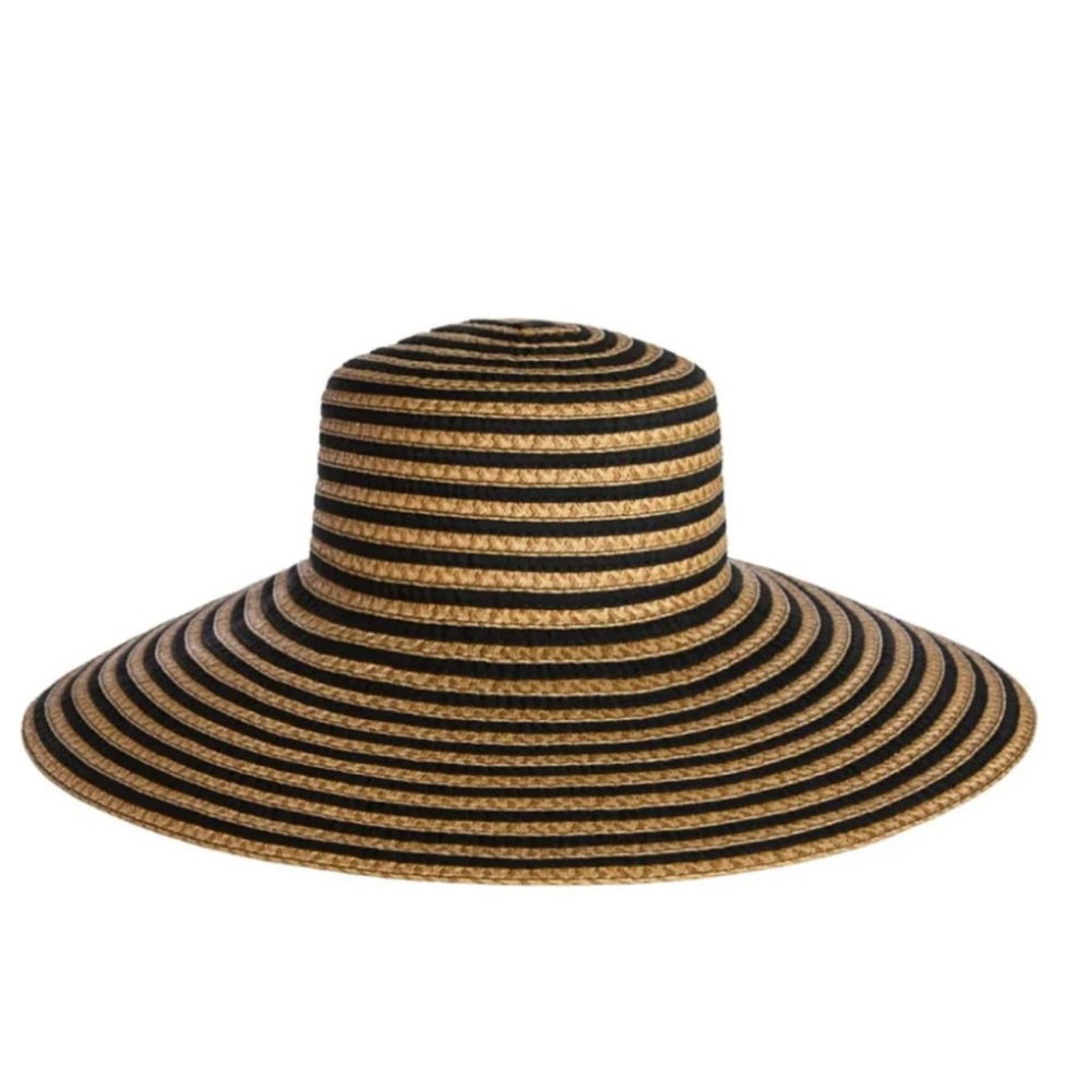 Eric Javits Margot Straw Hat Striped in Natural Black NWT - Picture 3 of 3